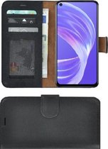 Oppo A73 5G Hoesje - Bookcase - Oppo A73 5G Wallet Book Case Echt Leer Zwart Cover