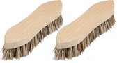 Set van 2x stuks schrobborstels van hout met fiber/palmvezel spitse neus bruin - Schoonmaakartikelen/schoonmaakborstels