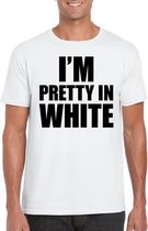 I am pretty in white tekst t-shirt wit heren S