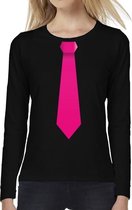 Stropdas roze long sleeve t-shirt zwart voor dames L