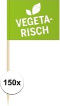 150x Cocktailprikkers Vegetarisch 8 cm vlaggetjes - Houten spiesjes met papieren vlaggetje - Wegwerp prikkertjes