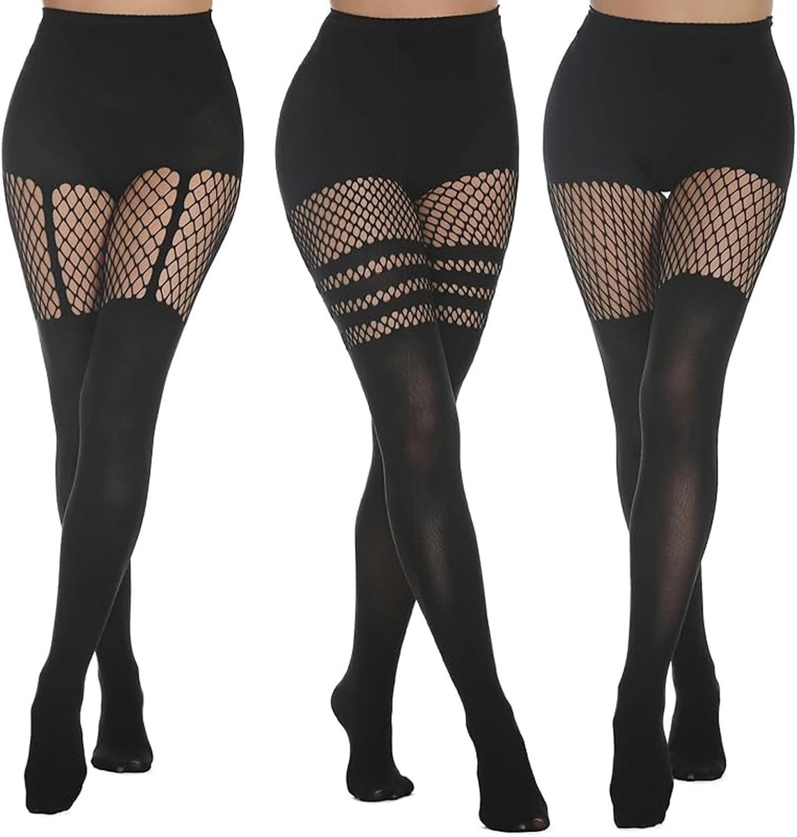 Halter Stockings Set voor Dames - 3 Stuks Fishnet Kousen met Hoge Taille en Garter Belt, Perfect Cadeau voor Meisjes in Zwart