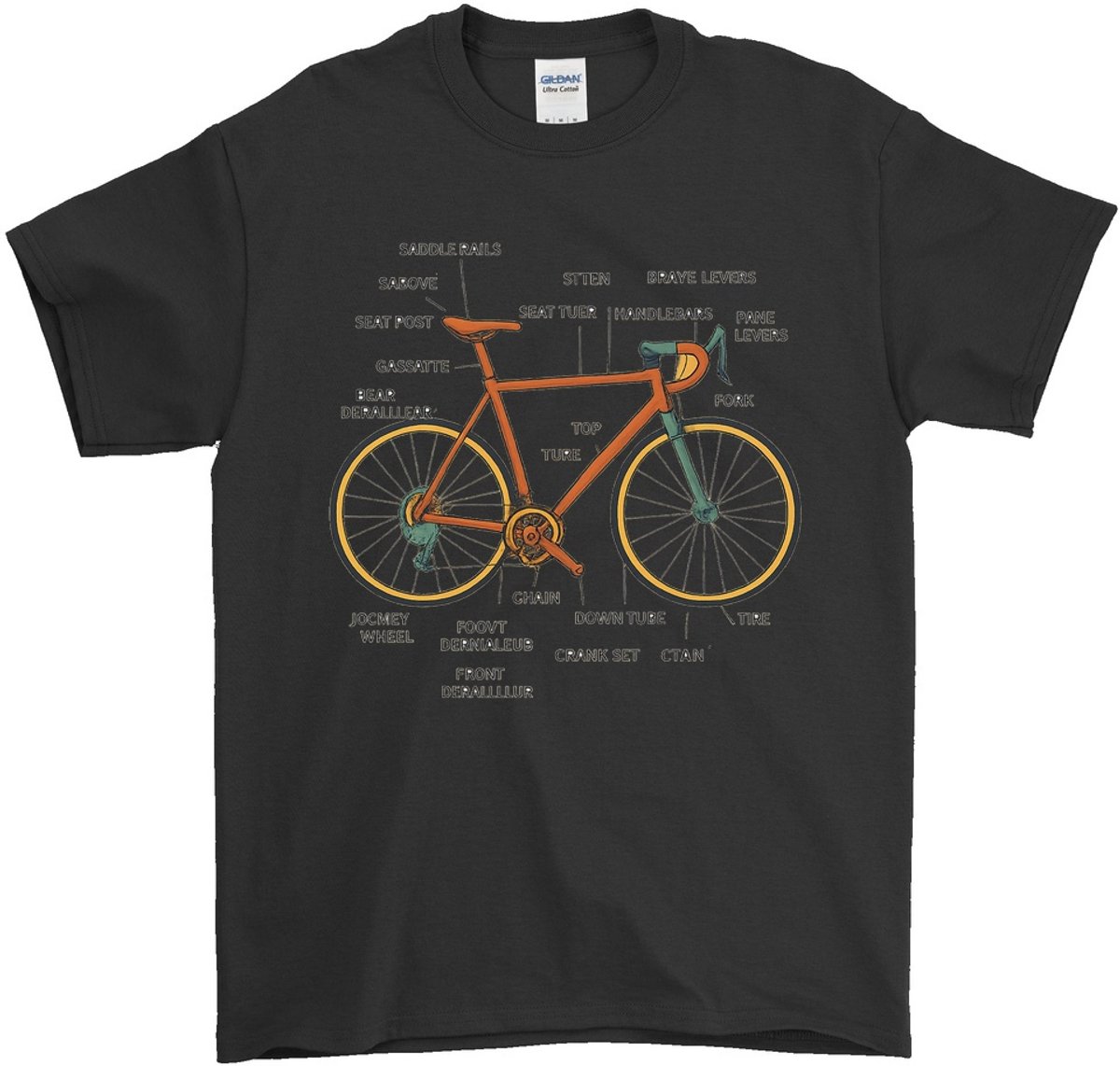 Fiets Shirt – Technische Illustratie van Fietsonderdelen – Fiets Outfit – Unisex T-Shirt voor Dames & Heren – Origineel Cadeau