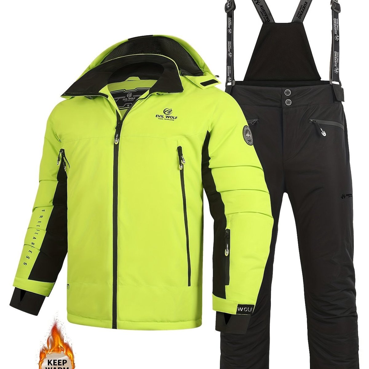 Currero Skipak Heren Ski Set Heren Skibroek Wintersportkleding Winddicht Warm Gevoerd Ski en Snowboard Skikleding Winter Fluoriserend XXL Groen