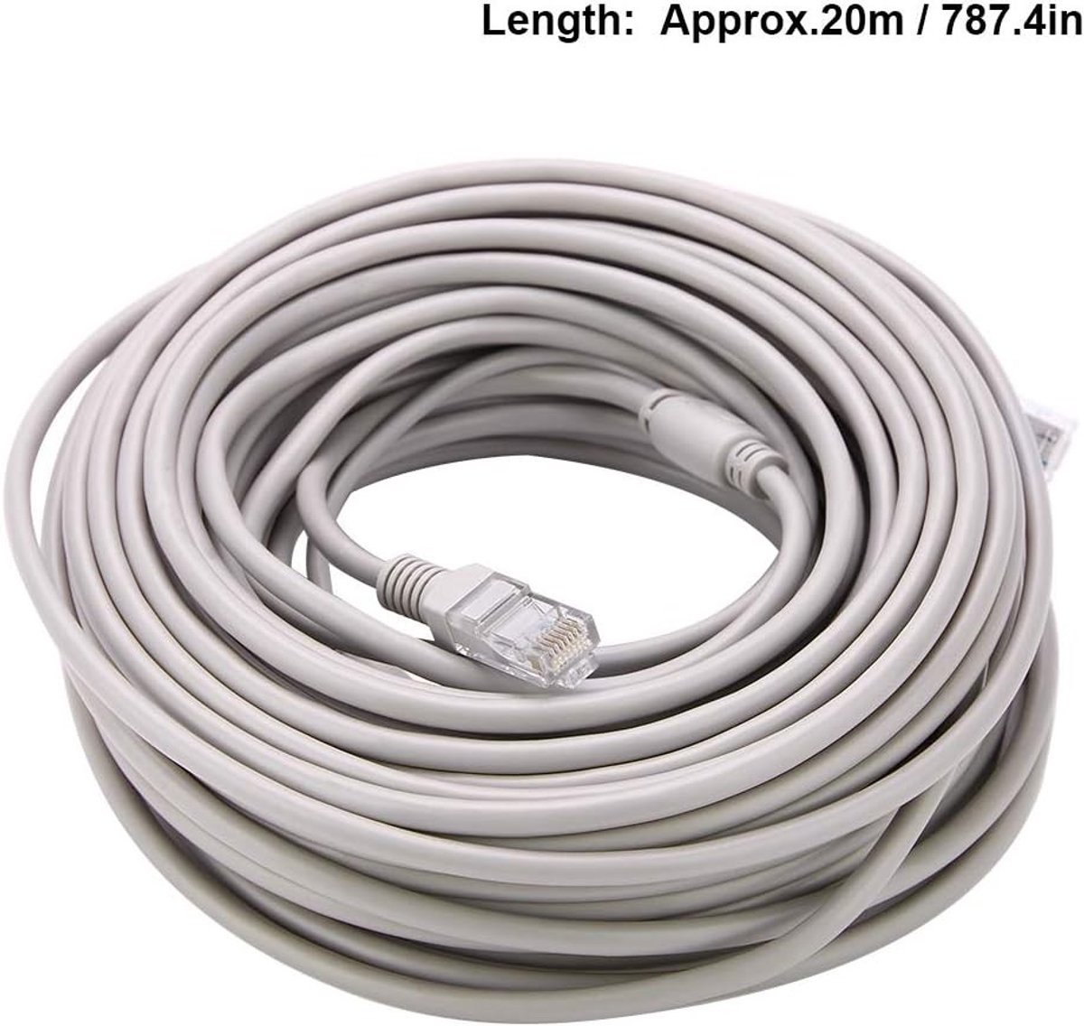 20M RJ45 + DC Ethernet Kabel voor IP Camera's en NVR Systeem - Hoge Kwaliteit Cat 5 Kabel voor Beveiligingscamera's en Netwerkverbindingen