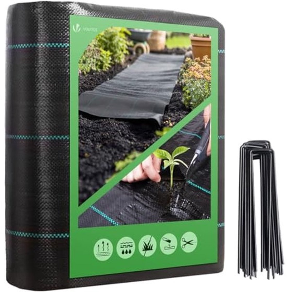 Mulchvlies 2x25 m met 50 haringen - UV-bescherming, scheurvast, waterdoorlatend