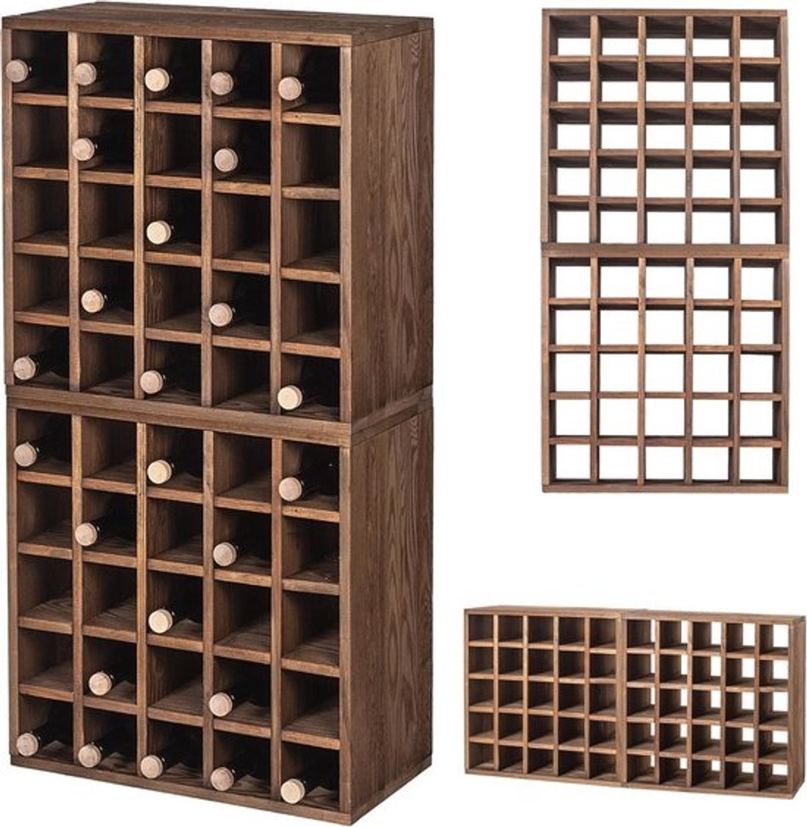 Stapelbaar Houten Wijnrek voor 12 Flessen - Ruimtebesparend en Eenvoudig te Monteren - Natuurlijk Rustiek Design