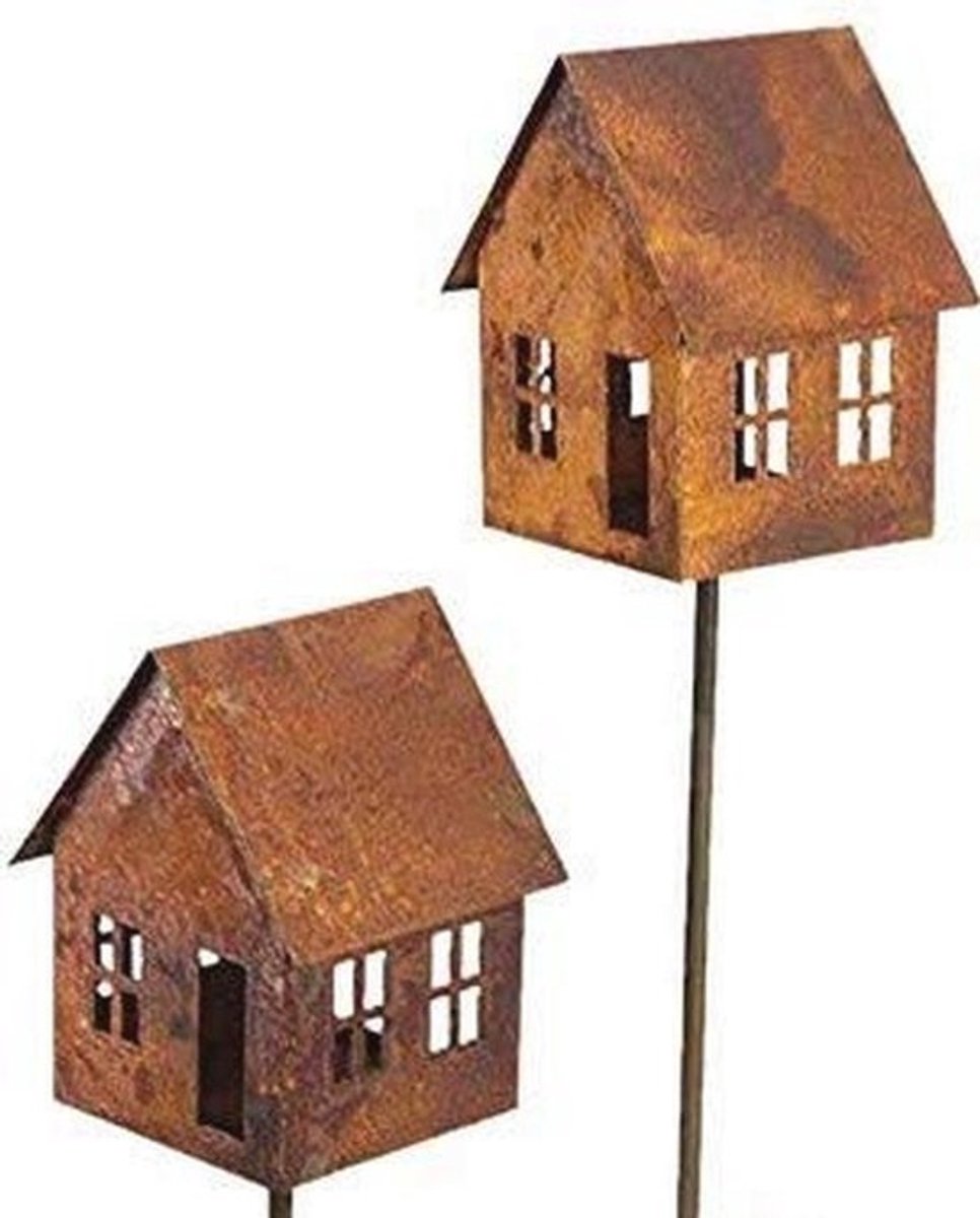 Patina Lichthuis Set van 2 - Roestige Windlicht Tuindecoratie