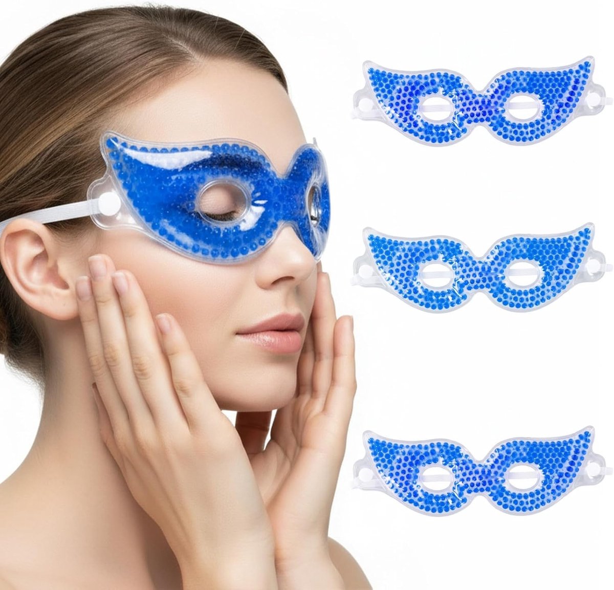 Verkoelende oogmaskers set van 3, herbruikbare gel-oogmaskers voor vermoeide ogen, zwelling en migraine verlichting