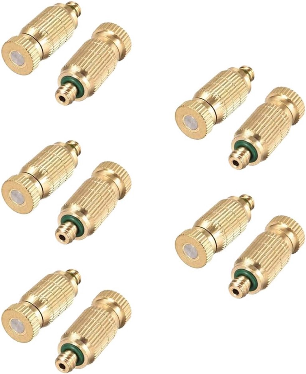 10 stuks Messing Mistingsproeiers, 0,1 mm Hogedruk Spuitnevelsproeier, Anti-Druppel Nevelspray Kop Misting Systeem Sproeikop