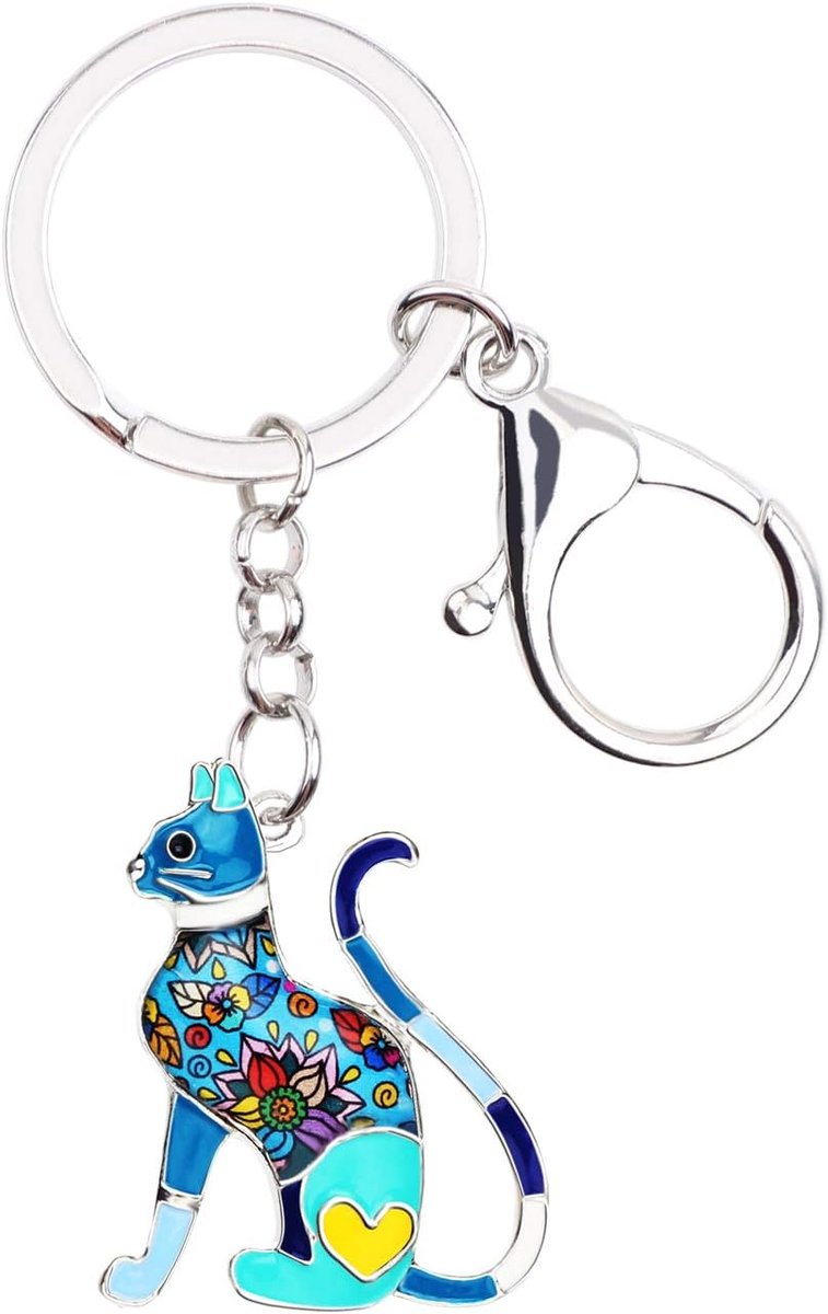 Emaille Kat Sleutelhanger Auto Sleutel Portemonnee Sleutelhanger Zinklegering Kitten Sieraden Geschenken Voor Vrouwen Meisjes, Hemel, M