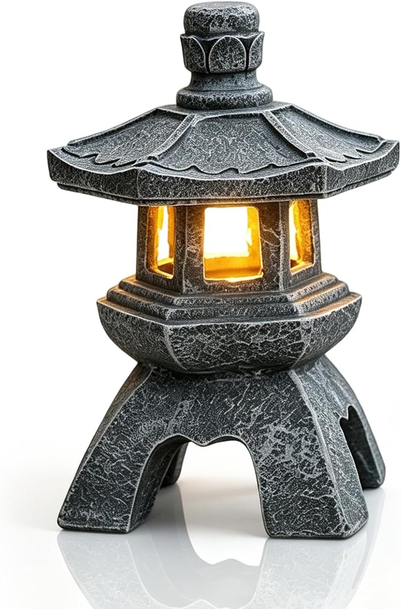 Decoratieve Japanse stenen lantaarn op zonne-energie, pagode, lantaarn, decoratie voor tuin, buiten, Zen tuin, pagode, waterdichte zonnelamp