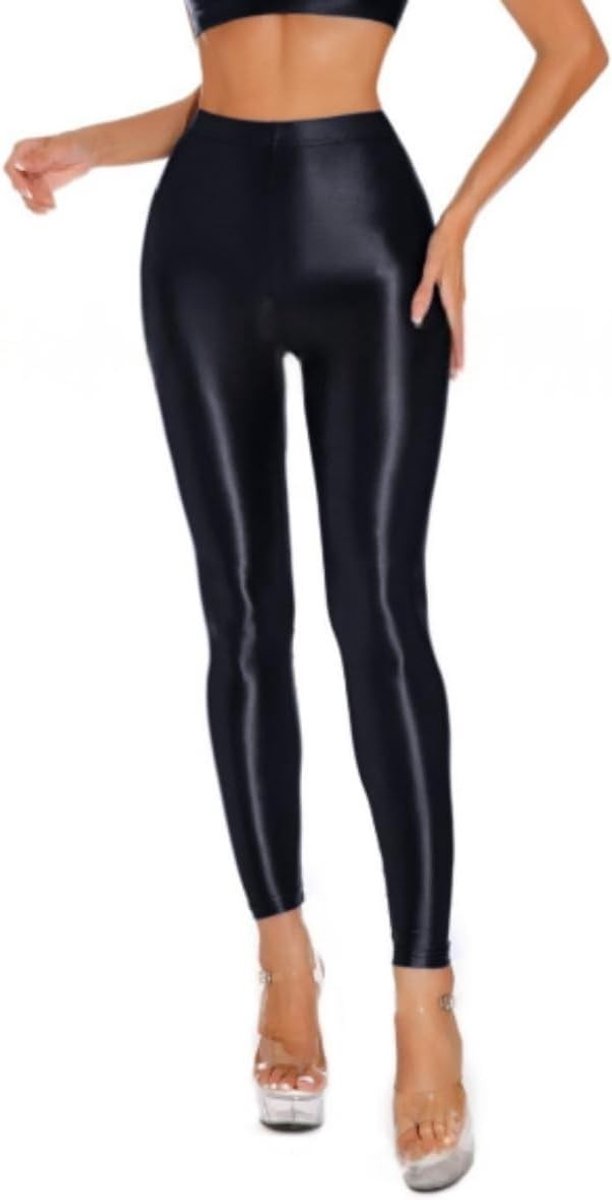 Hoge Taille Shiny Leggings voor Yoga met Buikondersteuning en Elastische Pasvorm, Volledige Lengte en Metallic Effect