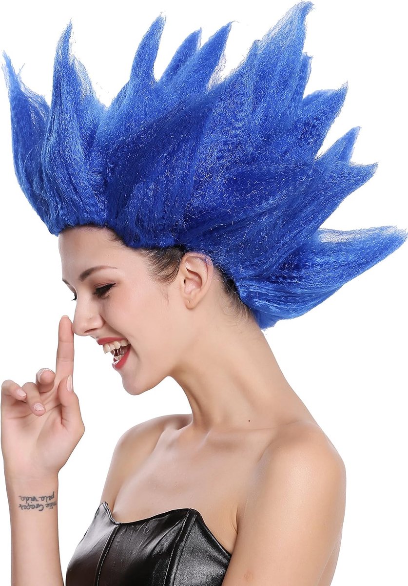 Pruik voor dames en heren, Carnaval, Halloween, Cosplay, Bloem, Tulp, Demon, Fee, Blauw, Hoge Achterkant