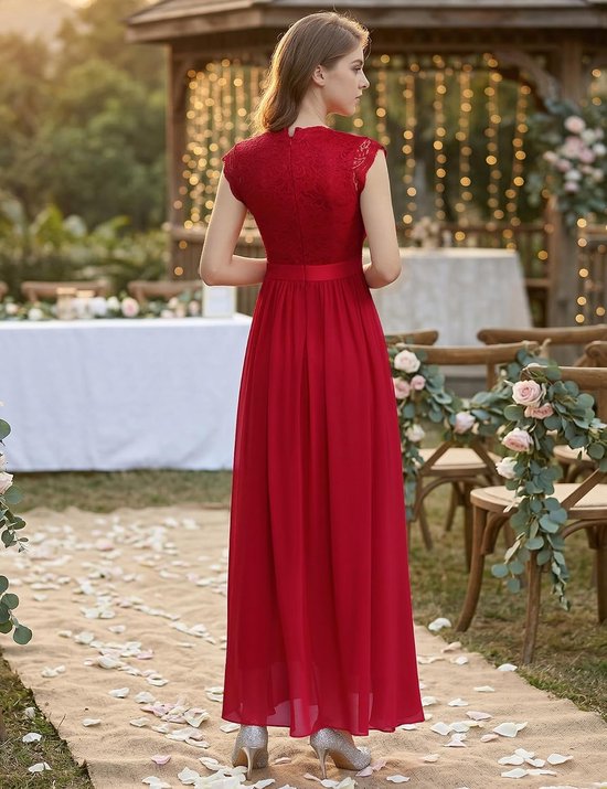Dames baljurk maxi lange avondjurken elegant voor bruiloft kant cocktailjurk, Band_rood, L — afbeelding 3