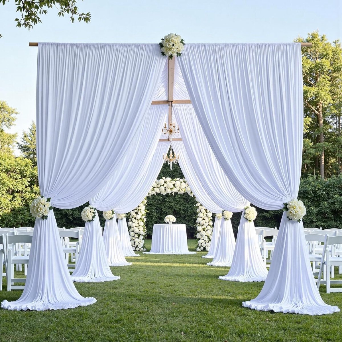Achtergrondgordijn voor bruiloft, gordijnen, bruiloftsvolant, valance, bruiloftsboog, decoratie voor huwelijksfeest, ceremonie (wit, 1,5 m x 3 m)