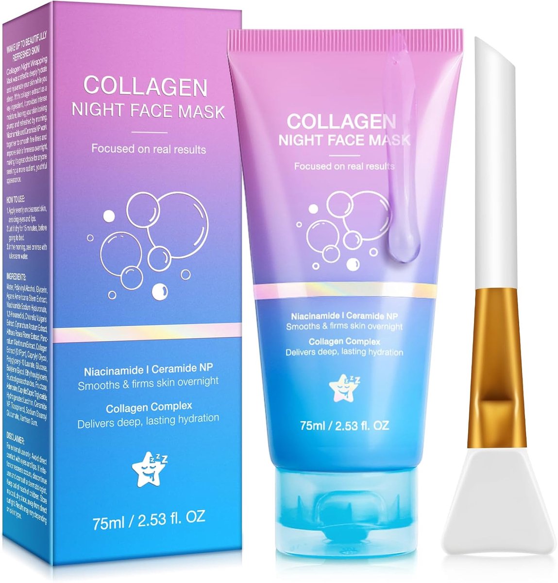 Night Wrapping masker, collageen masker voor het gezicht, biologisch collageen gezichtsmasker, overnight masker, peel-off-masker voor stralende huid, Koreaanse huidverzorging, 75 ml