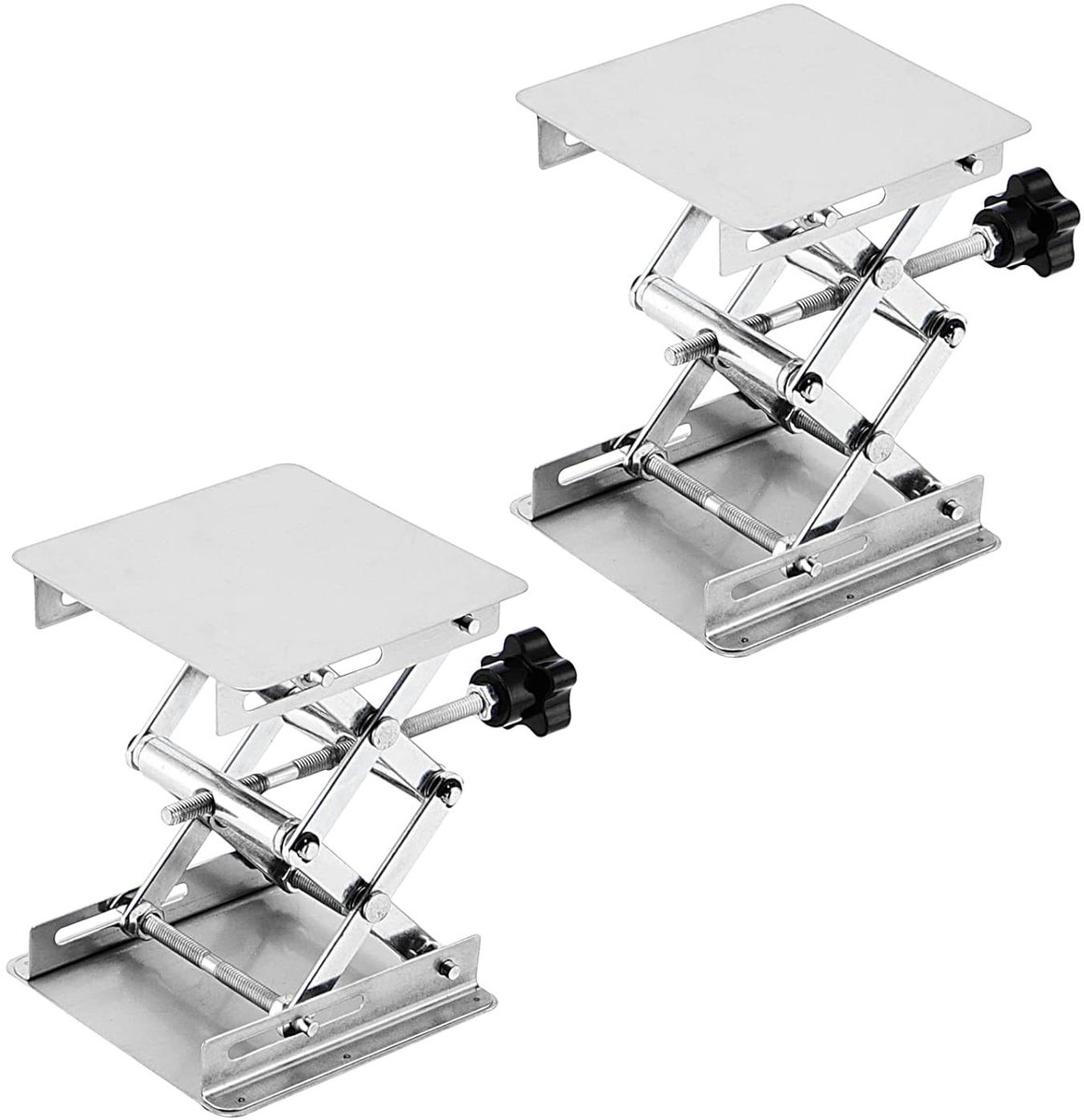2 Stuks Laboratorium Schaarjack 100 x 100mm, Roestvrijstalen Liftstandaard voor Laboratoria, Verstelbaar Tafelplatform voor Hefbereik 50-160mm, Ideaal voor Onderzoek en Experimenten