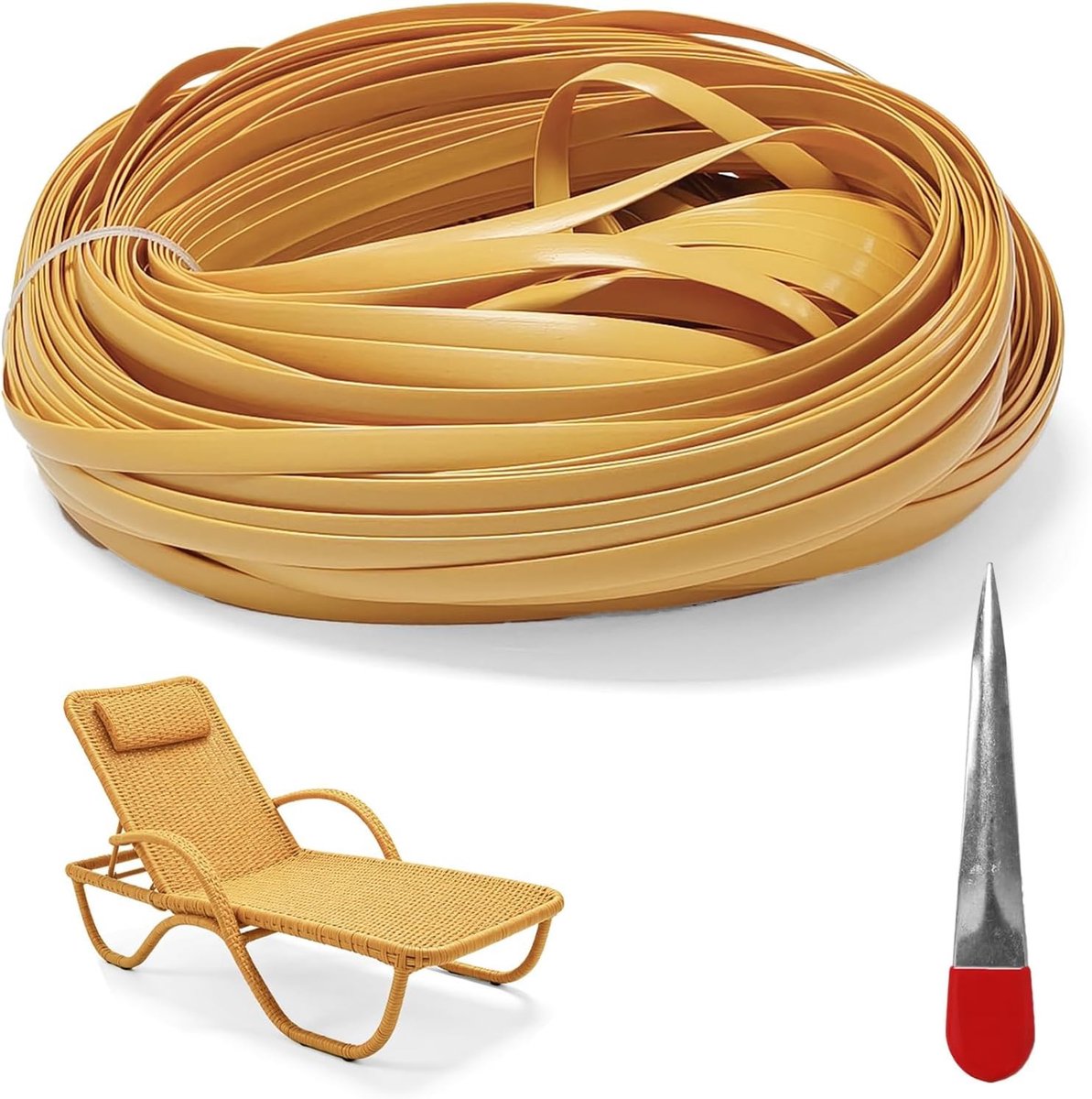 Robuust 65 m plat PE-rotan reparatiemateriaal voor rotanmeubels, ideaal voor doe-het-zelf projecten, zelf weven en reparatie van stoelen, tafels en tuinmeubels (oranje)