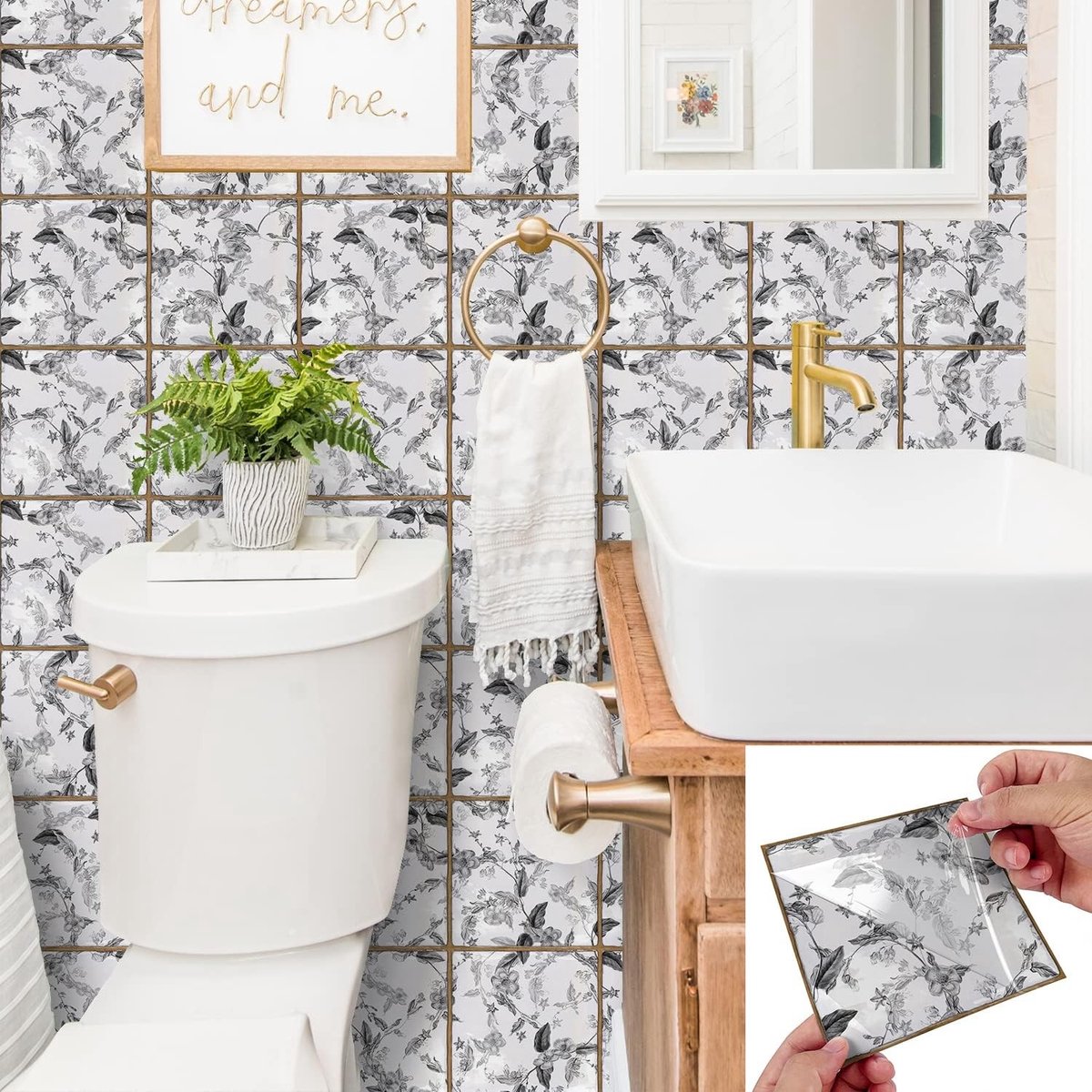 10 Stuks 15cm Zwart-Witte Kleine Bloemen Tegelstickers, 0.6mm Dikke Zelfklevende Wanddecoratie voor Keuken en Badkamer, Makkelijk aan te Brengen en Verwijderen