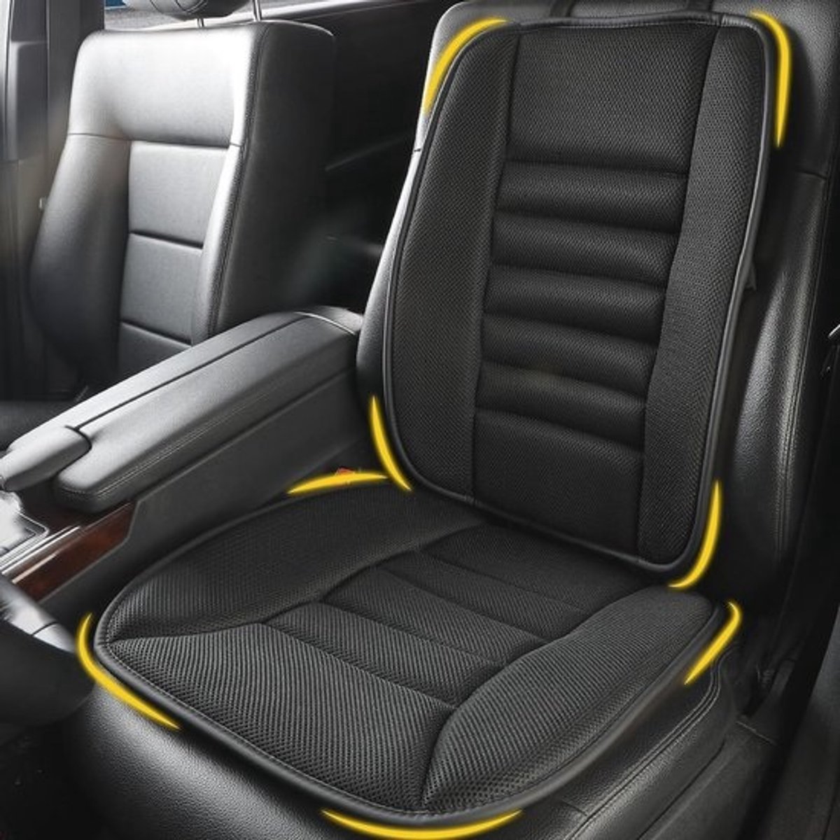 Autozitkussen Lendensteun - Set Stoelhoezen - Comfortabel Rijden - Traagschuim Ondersteuning - 53x48 cm - Zwart