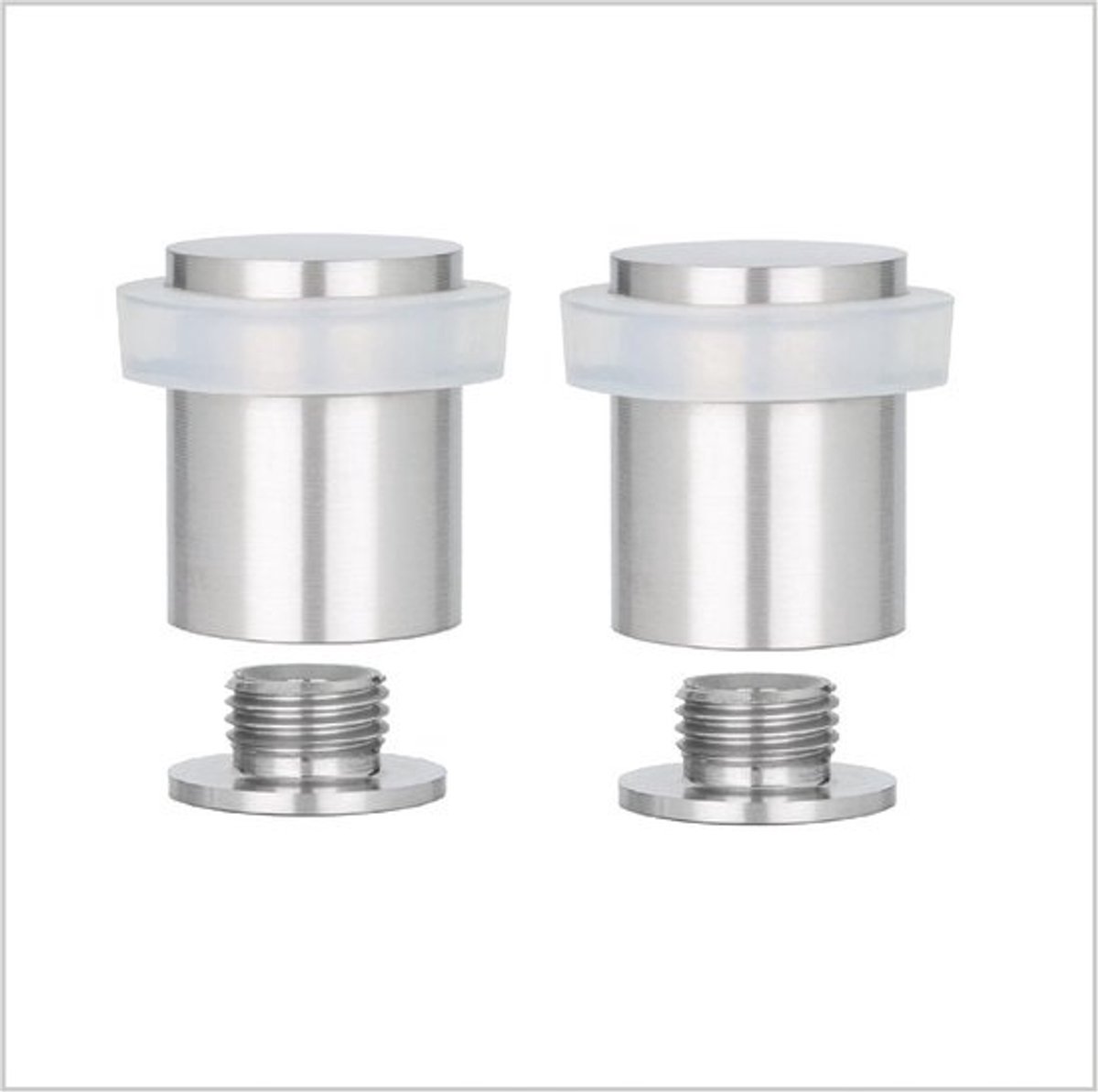 Set van 2 Deurstoppers - 25 x 27 mm - Wit Rubber en RVS - Inclusief Schroeven en Montagepluggen