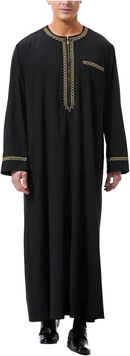 Heren thobe kaftan lange mouwen islamitische abaya moslim met zakken gebedskleding robe lang Arabisch linnen A28