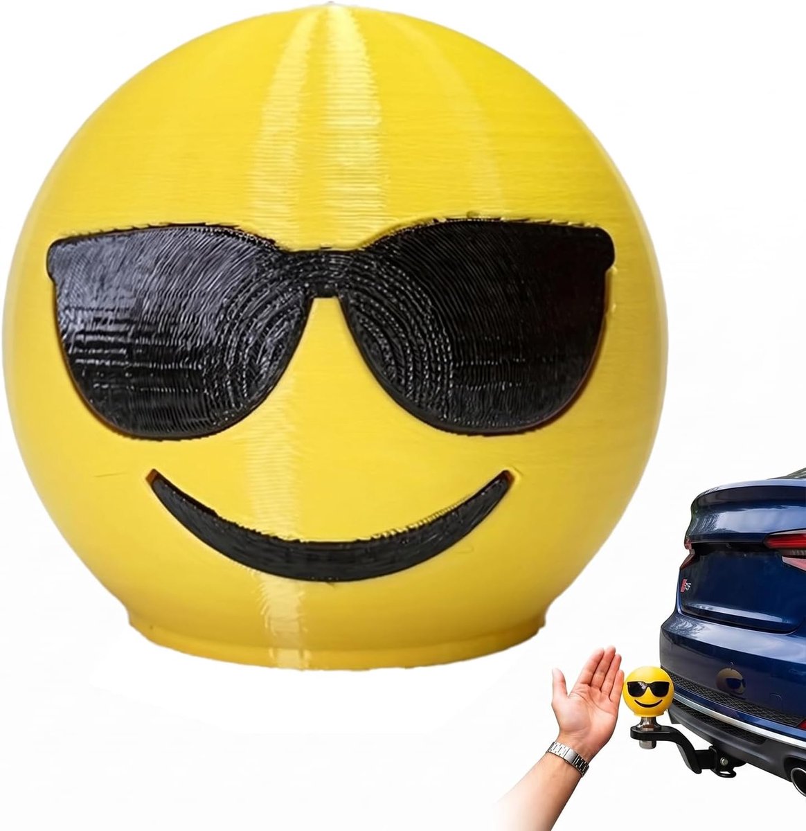 Cap voor trekhaak, emoji-design, afdekking voor trekhaak, grappig, universeel, voor 50 mm kogelkoppen, beschermkap, aanhangerkoppeling, geschikt voor auto's, SUV's en bestelwagens voor