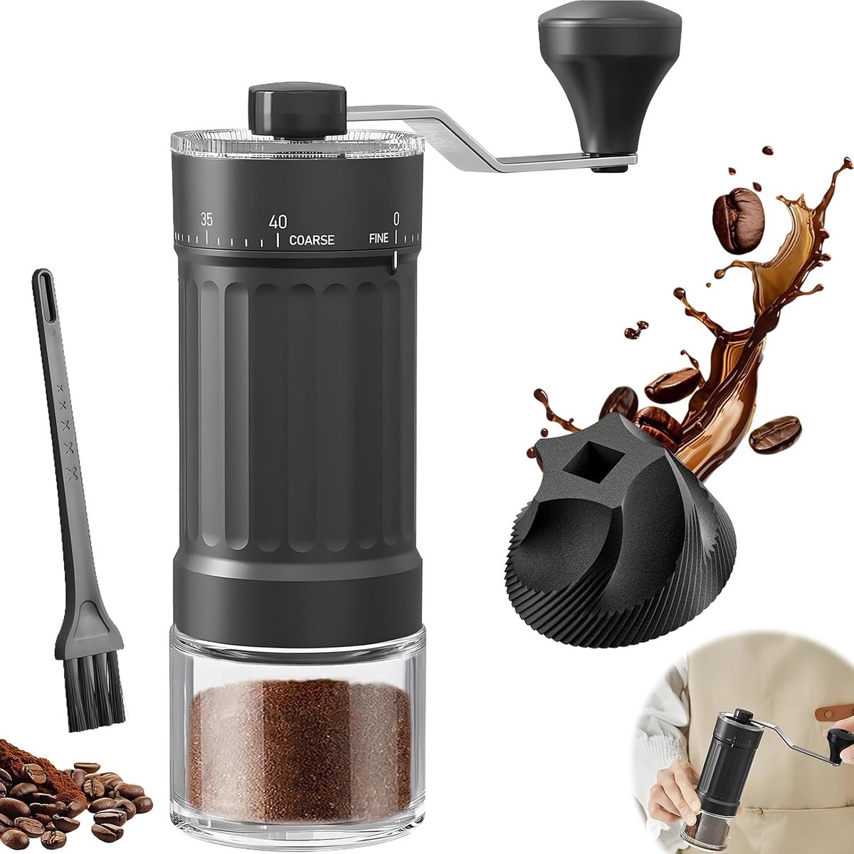 Handmatige koffiemolen met 40 instelbare instellingen en kegelmechanisme, draagbare koffiemolen voor reizen, camping, kantoor, koffiemolen voor espresso, pour over en moka