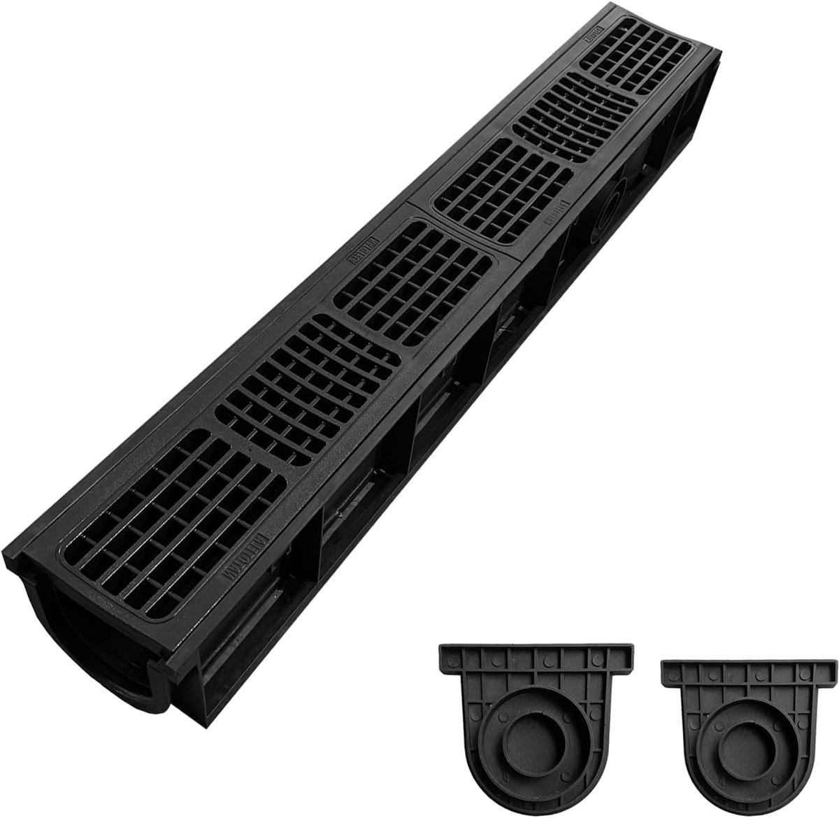 Drainagegoot met B125 HDPE-afdekrooster, 1000 x 155 x 140 mm, bodemgoot, afvoergoot voor garage, terras, oprit, vorst- en uv-bestendig, robuust, berijdbaar, voor KG-buis DN 110