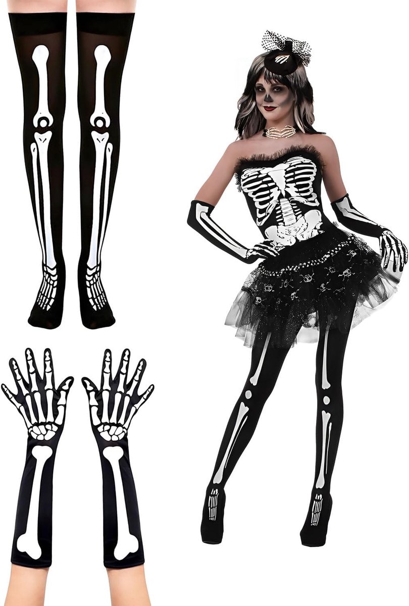 Handschoenen, schedelsokken, bothandschoenen, sokken, woondecoratie, Mardi Gras, maskerade, feestdecoratie