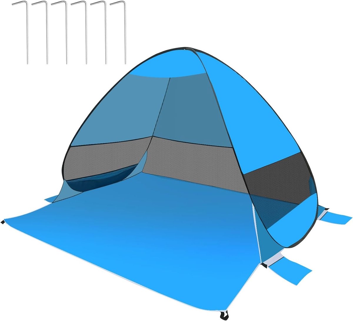 Pop-up strandschuilplaats, uv-tent, zonnescherm voor 3-4 personen, draagbare zonwering, uv-bescherming, met 4 zandzakken, schaduwtent, winddicht, voor vissen, wandelen, kamperen