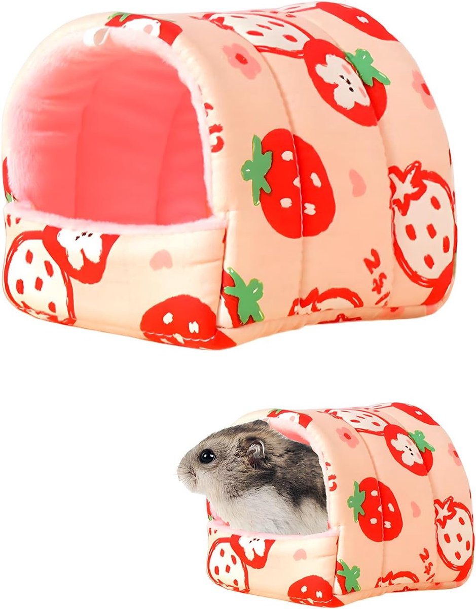 Hamsterbed en nest, XL, roze, 1 stuk, gezellig, warm en wasbaar, voor cavia's, konijnen en kleine dieren.