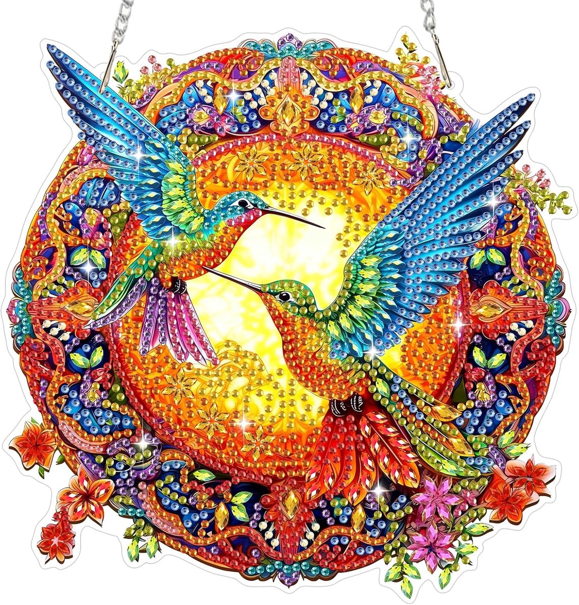 Diamantschilderij, hangend ornament met ketting, papegaai diamant schilderij hanger kits voor volwassenen, beginners kinderen, Pasen bloei diamant kristal edelsteen kunst ambachten kit cadeau