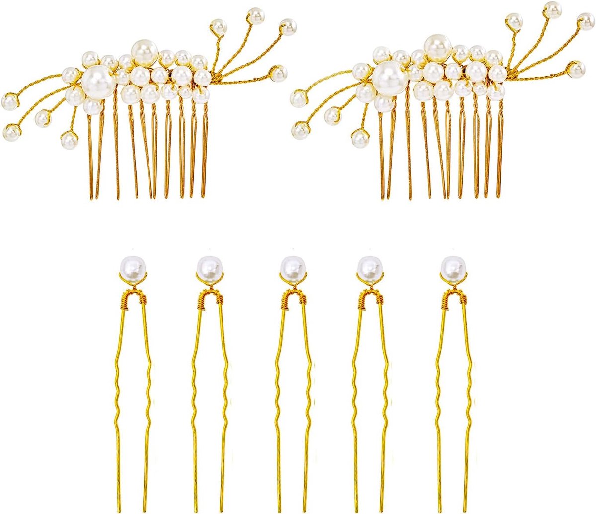 12pc Haar Kam Bruids Bruiloft, Crystal kant kam Bloem Haar Accessoires, Goud Haar Clips