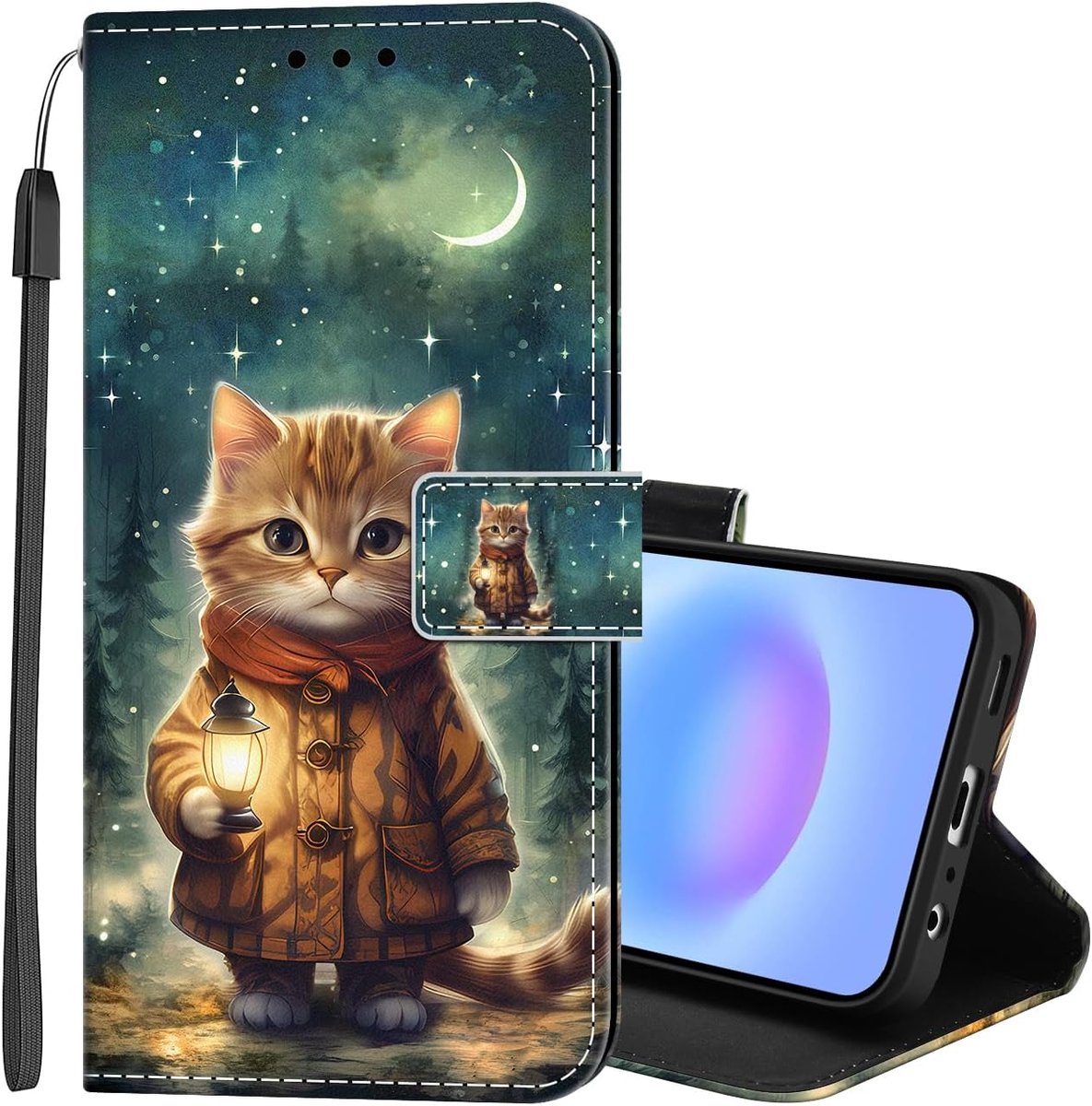 Hoes voor mobiele telefoon voor Samsung Galaxy A57 5G, premium lederen hoes met patroon, flip case met magneet, kaartenvak, standfunctie, stootvast, klaphoes, beschermhoes voor Galaxy A57 5G