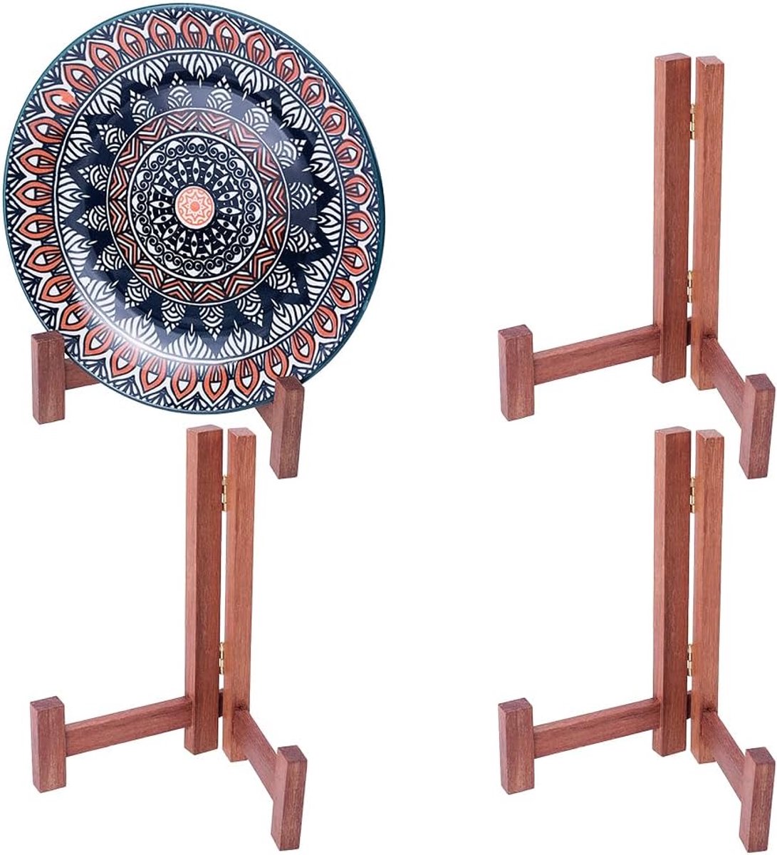 4 stuks houten bordenstandaard voor display van 17,5 cm (6,89 inch), houten opvouwbare bordenhouder, borden, displaystandaard, opvouwbare fotolijst, houder, ezel