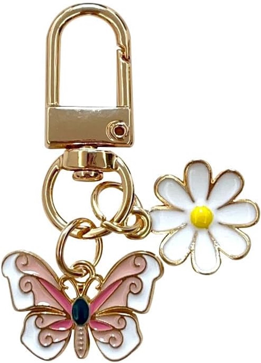 Emaille Vlinder Sleutelhangers Cadeaus Madeliefje Bloem Sleutelring Dieren Hanger voor Vrouwen Autosleutels Hangertjes