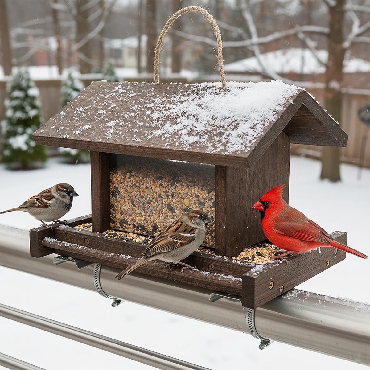 Grote Houten Vogelvoederhuis voor het Voeden van Wilde Vogels in de Tuin - Ideaal voor Vinken, Merels en Mezen