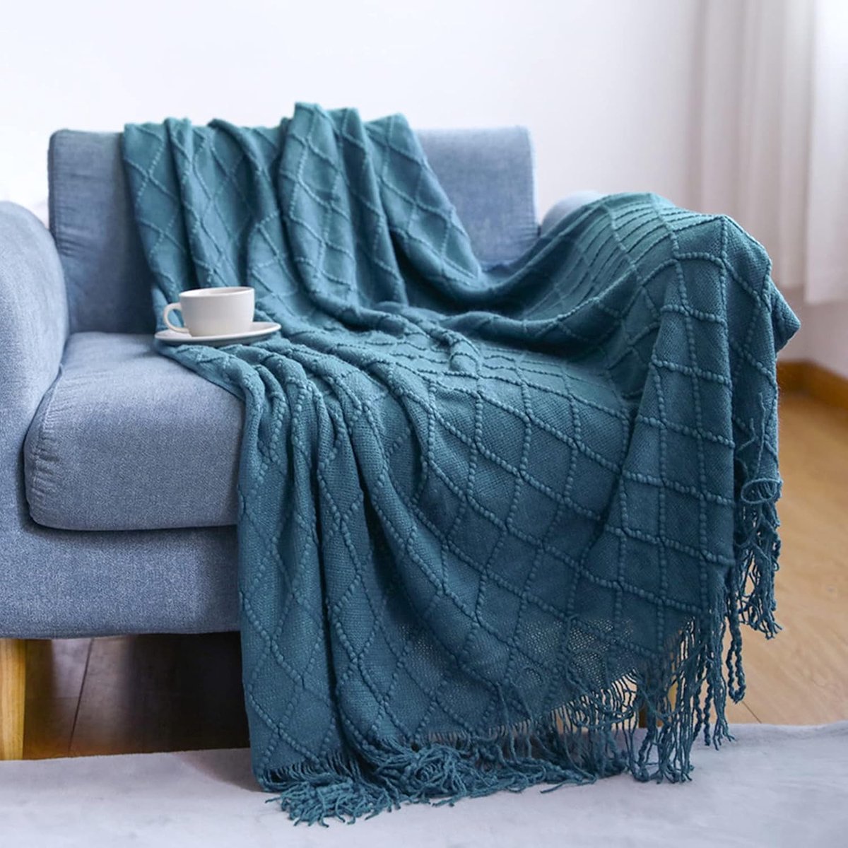 Gebreide deken 130 x 170 cm - Effen kleur Scandinavische plaid - Trendy zachte sprei voor sofa - ShopVlot