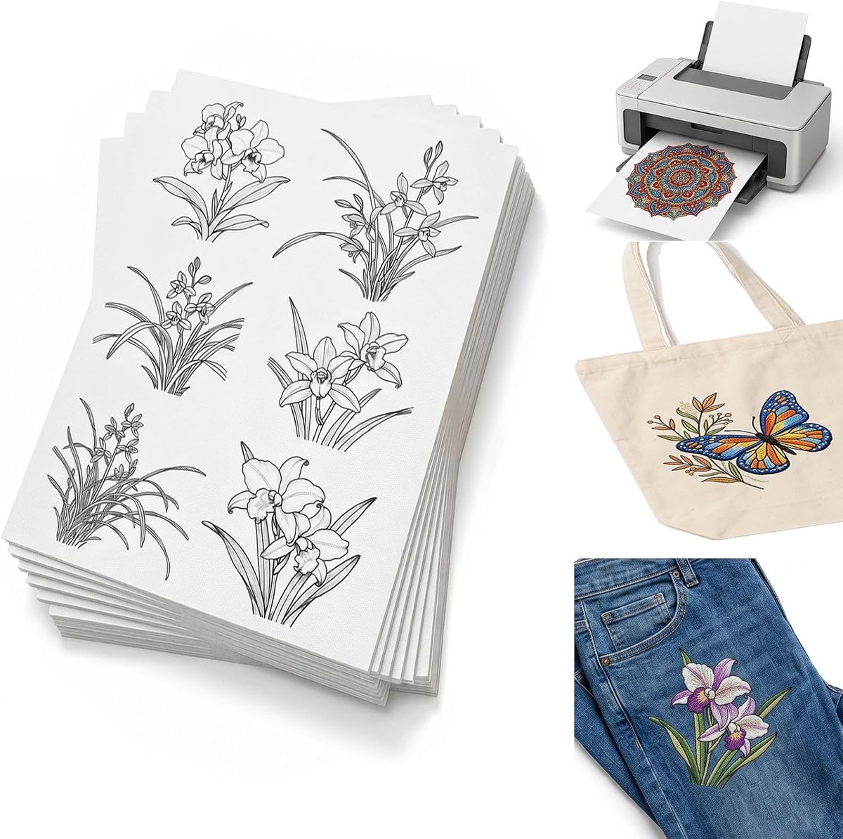 10 stuks borduursjablonen, in water oplosbaar, zelfklevend met motief, A4 borduurvlies, bloemen, planten, insecten, kruissteekaccessoires voor beginners