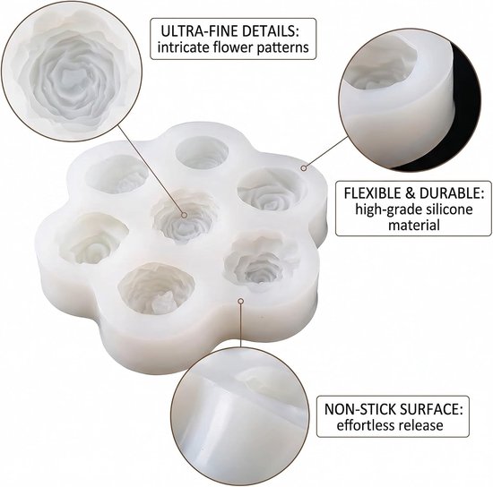 1 Pcs 7-Hole Flower Silicone Mold, Multi-Color Rose Peony Mold For Baking, Cake, Soap, Candle, Plaster Crafts, Oven Microwave Dishwasher Safe (-40°C to 230°C), Easy Clean Kitchen Baking Tool — afbeelding 3