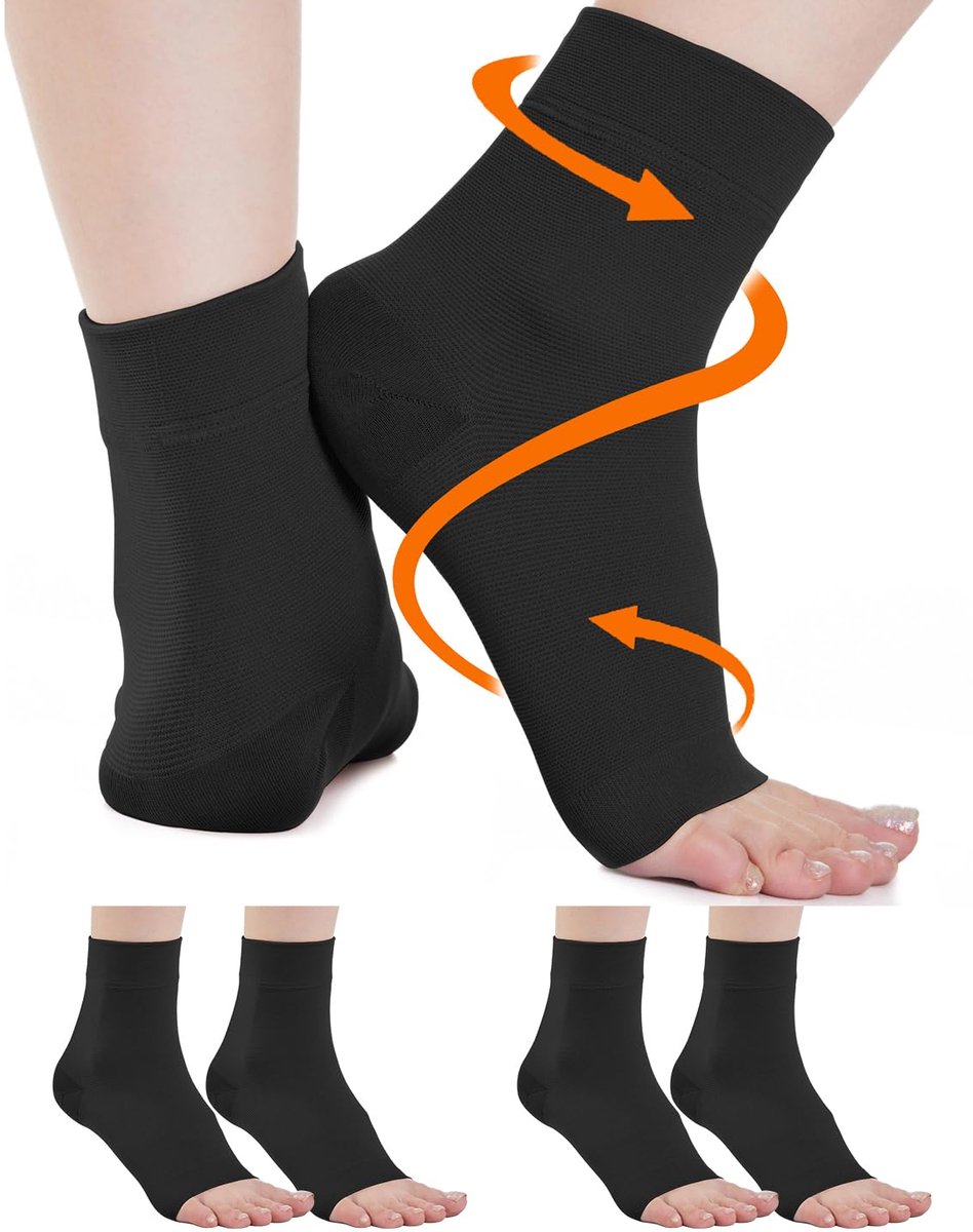 Sokken, voor dames en heren, 20-30 mmhg, steunkousen, bandage, enkelgewricht, enkelbandage voor zwelling, hielspoor, verstuiking, sport (2x zwart, S)