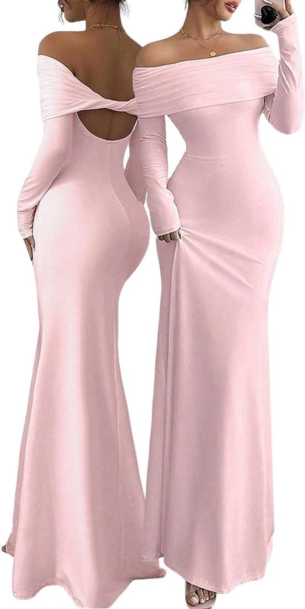 Lange mouwen, sexy, lange schouders, elegante maxi-jurk, rugvrij, nauwsluitend, bodycon-jurk, schoudervrij, disco, cocktailparty, avond, ceremonie, club