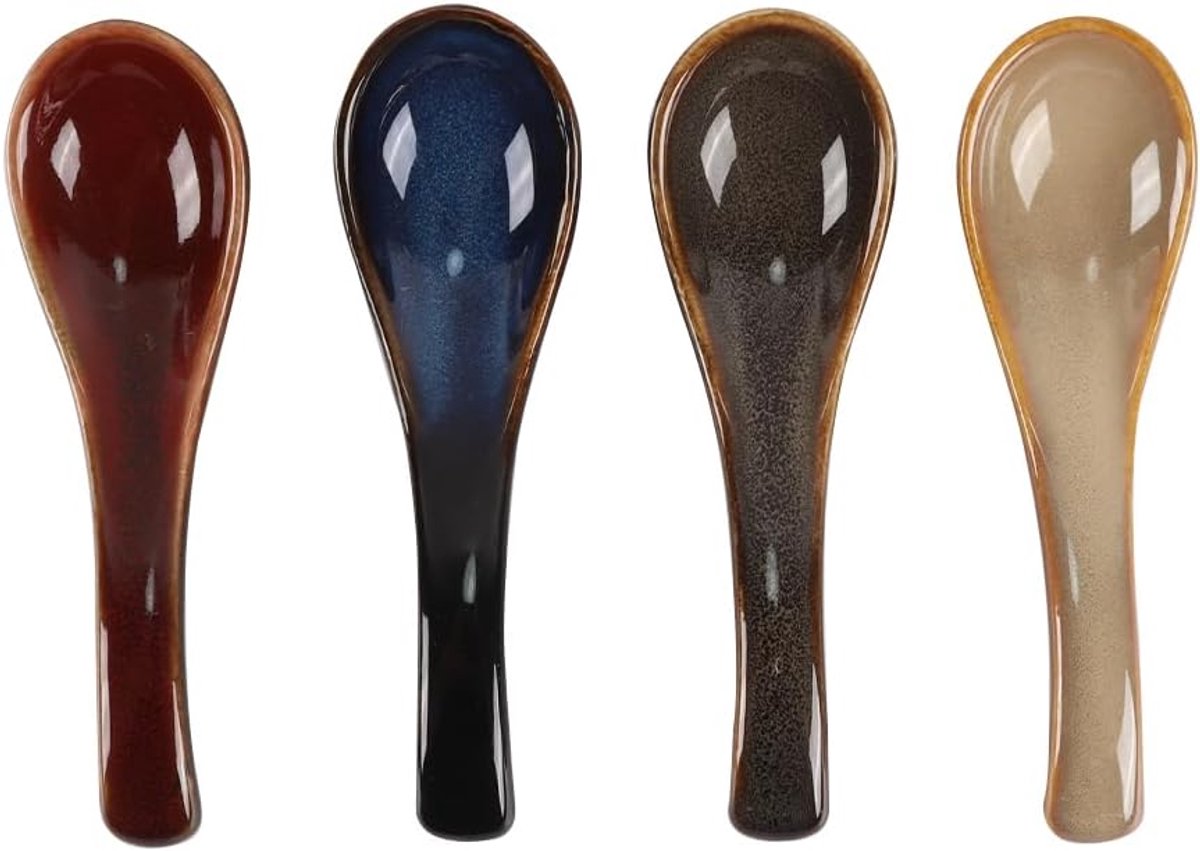 4 stuks dessertlepel, keramische ramenlepel, retro porseleinen servies voor rijst, wonton, miso-noedels en soep