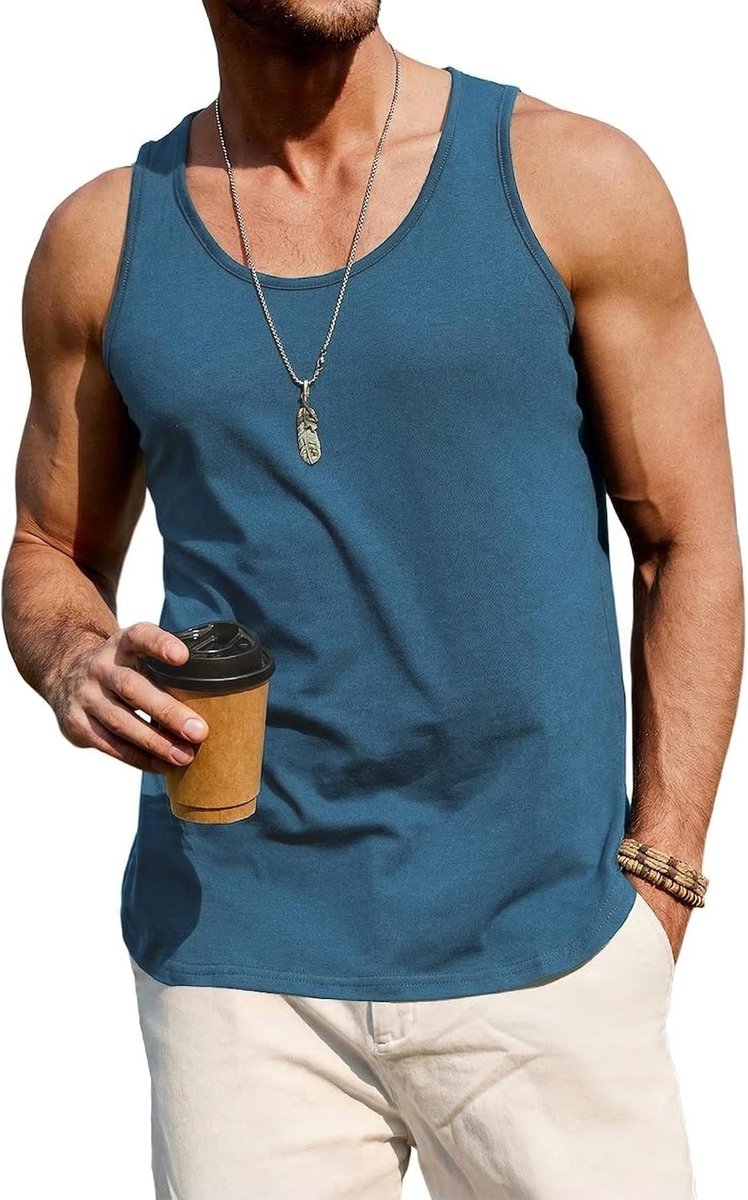 Tanktop voor heren, katoen, ronde hals, mouwloos, ademend, sportief, T-shirt voor sportschool, training, fitness, bodybuilding, basketbal, S-3XL