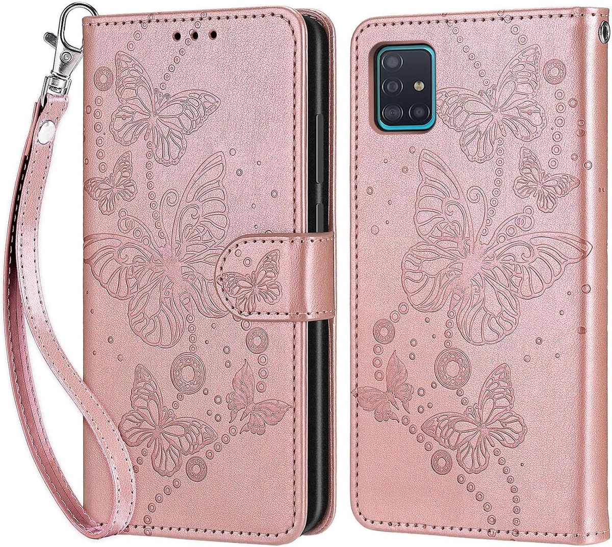 Telefoonhoesje voor Samsung Galaxy A51, roségouden vlinder