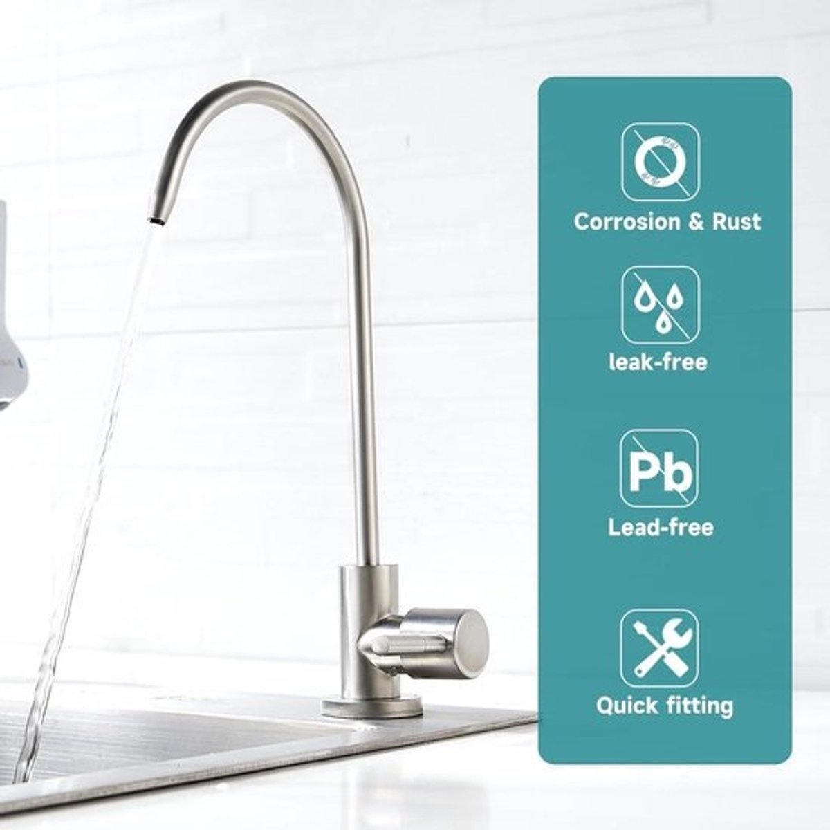 Allecta - Roestvrijstalen kraan met lange zwanenhals, geschikt voor waterfilters en omgekeerde osmosesystemen. Grohe chroom kraan.