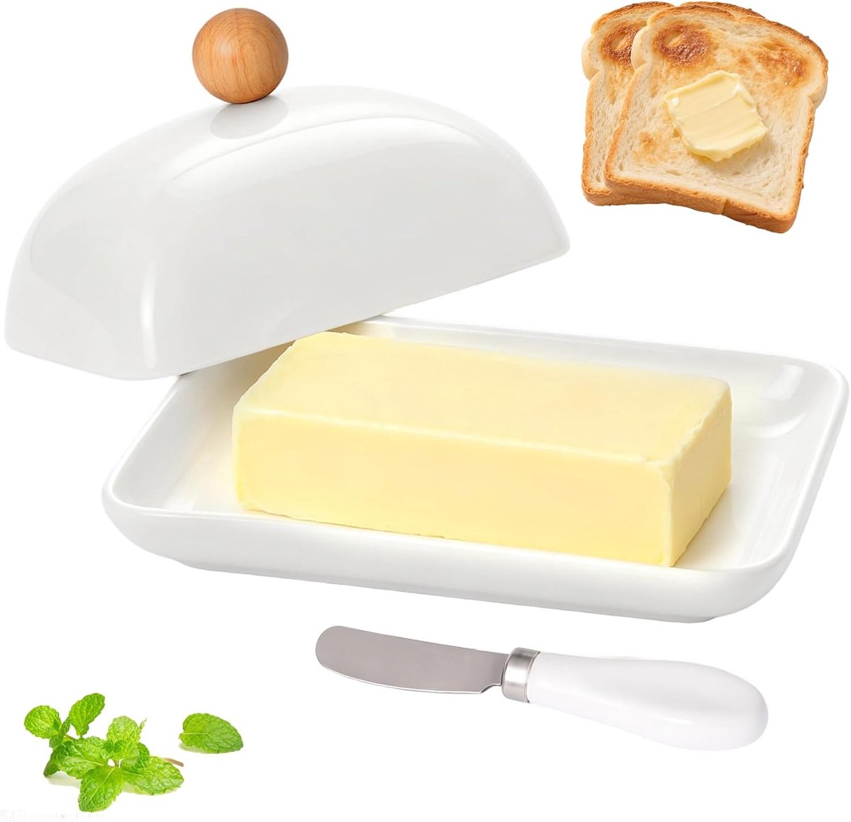 Keramisch botervlootje met afsluitend deksel en bijgeleverde botermes, inhoud 250 gram, vaatwasserbestendig, praktisch keukenaccessoire voor thuisgebruik Botervloot keramiek