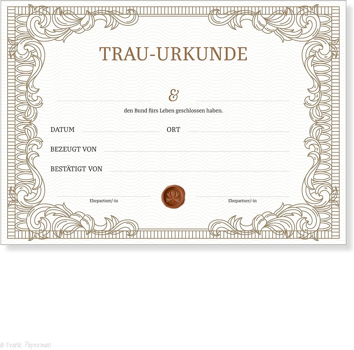 1x oorkonde huwelijk | origineel huwelijksgeschenk | klassiek design | kaart bruiloft | voordruk in DIN A4-formaat | bruiloft verrassing burgerlijke stand